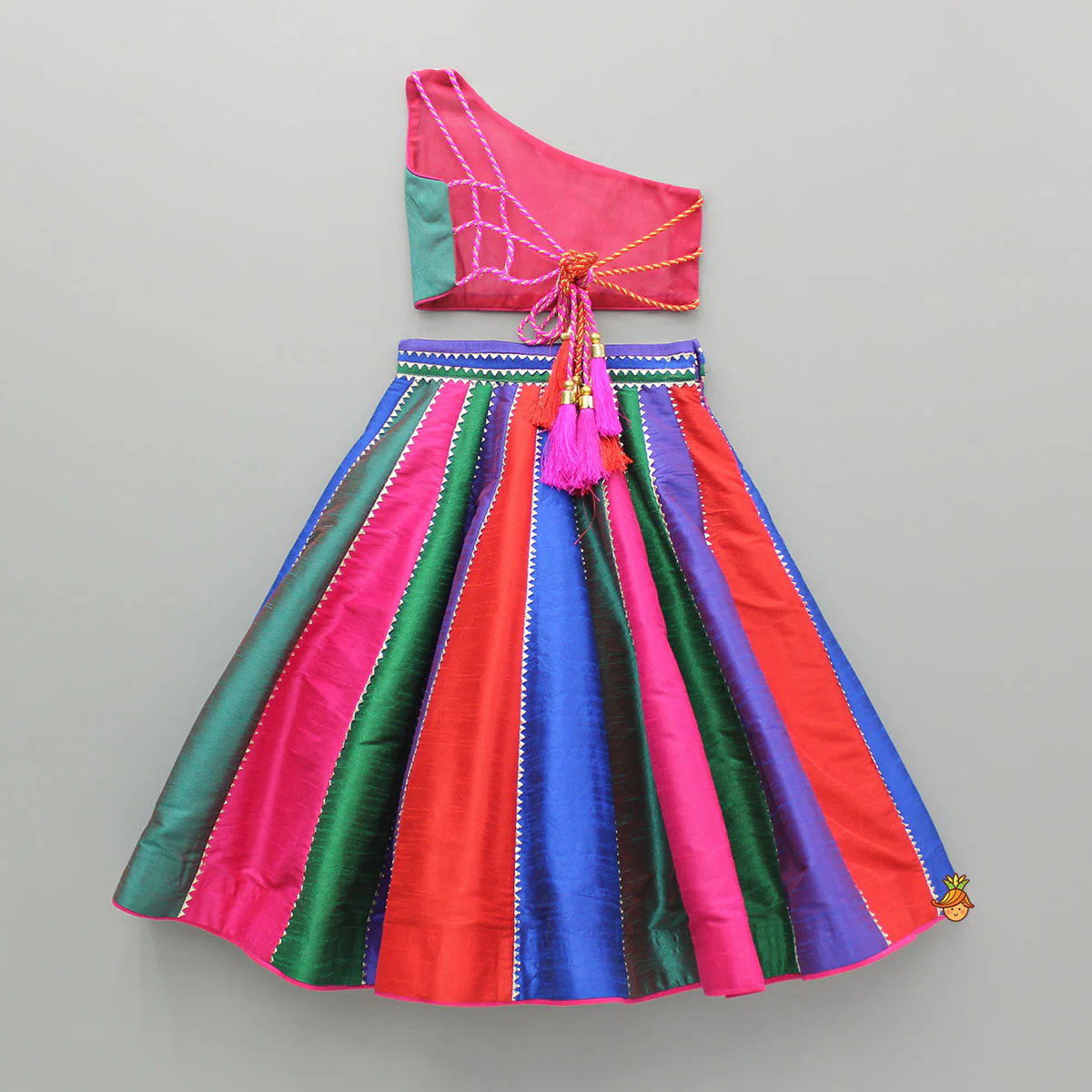 Multicoloured Colour Blocked Top With Lehenga And Dupatta - Image 2
