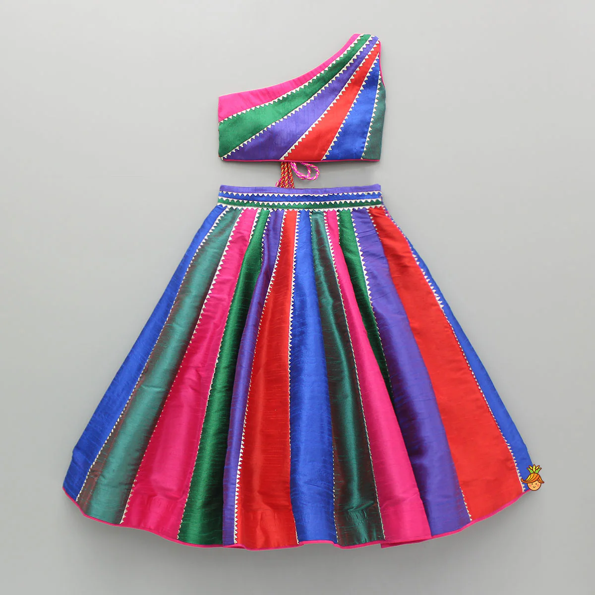 Multicoloured Colour Blocked Top With Lehenga And Dupatta - Image 3