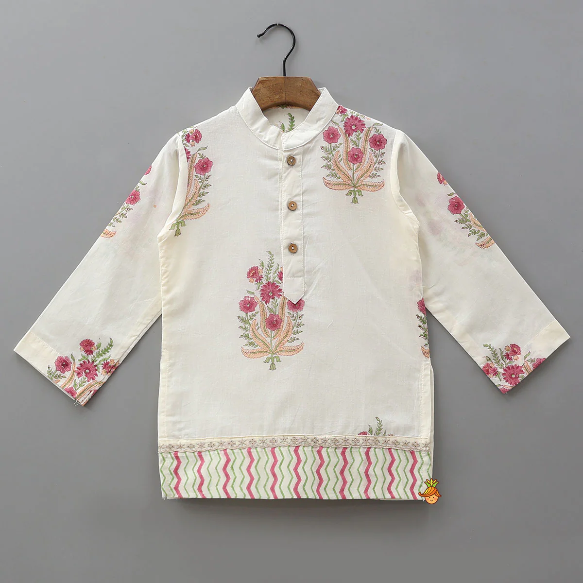 Multicoloured Floral Printed Kurta With Jacket And Dhoti - Image 4