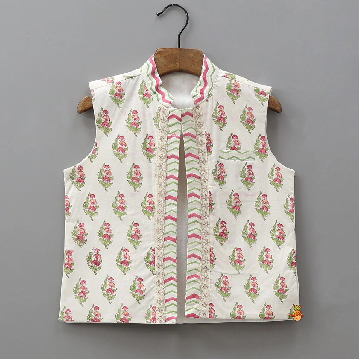 Multicoloured Floral Printed Kurta With Jacket And Dhoti - Image 6