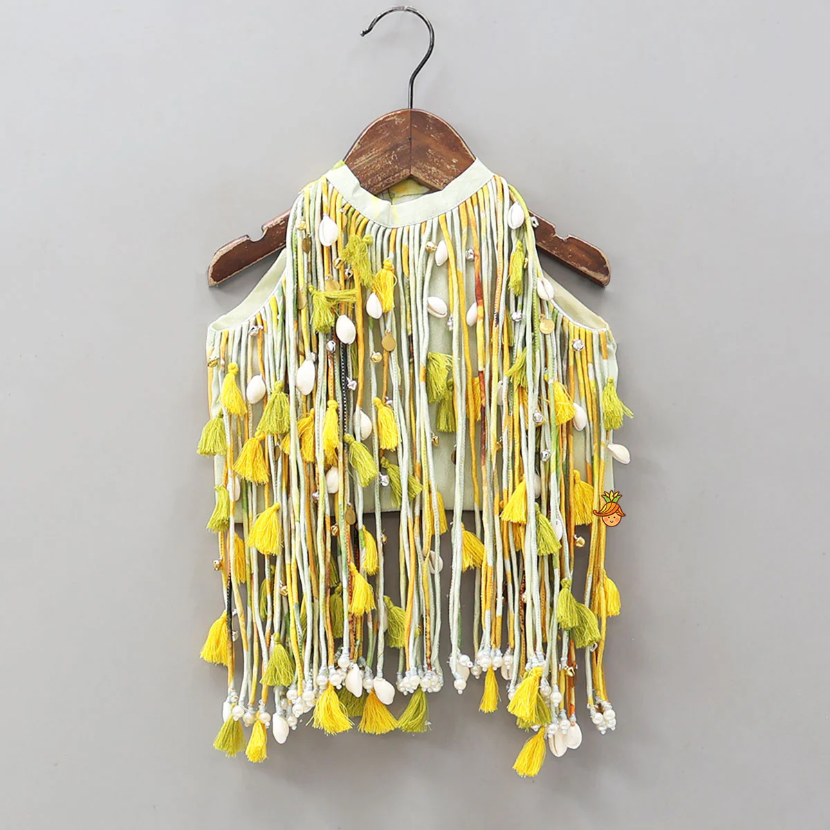 Multiple Hanging Tassel Detail Crop Top And Lehenga - Image 3