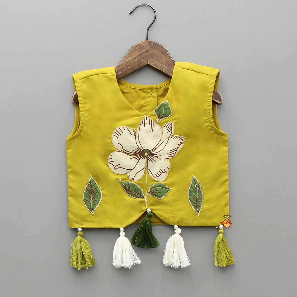 Mustard Yellow Floral Crop Top and Lehenga - Image 3