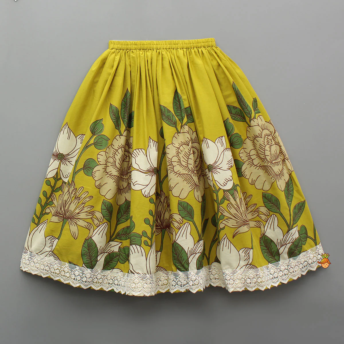 Mustard Yellow Floral Crop Top and Lehenga - Image 4