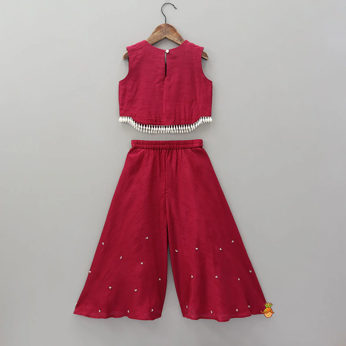 Mysore Silk Beaded Tassel Top And Palazzo Set With Organza Dupatta - Image 4
