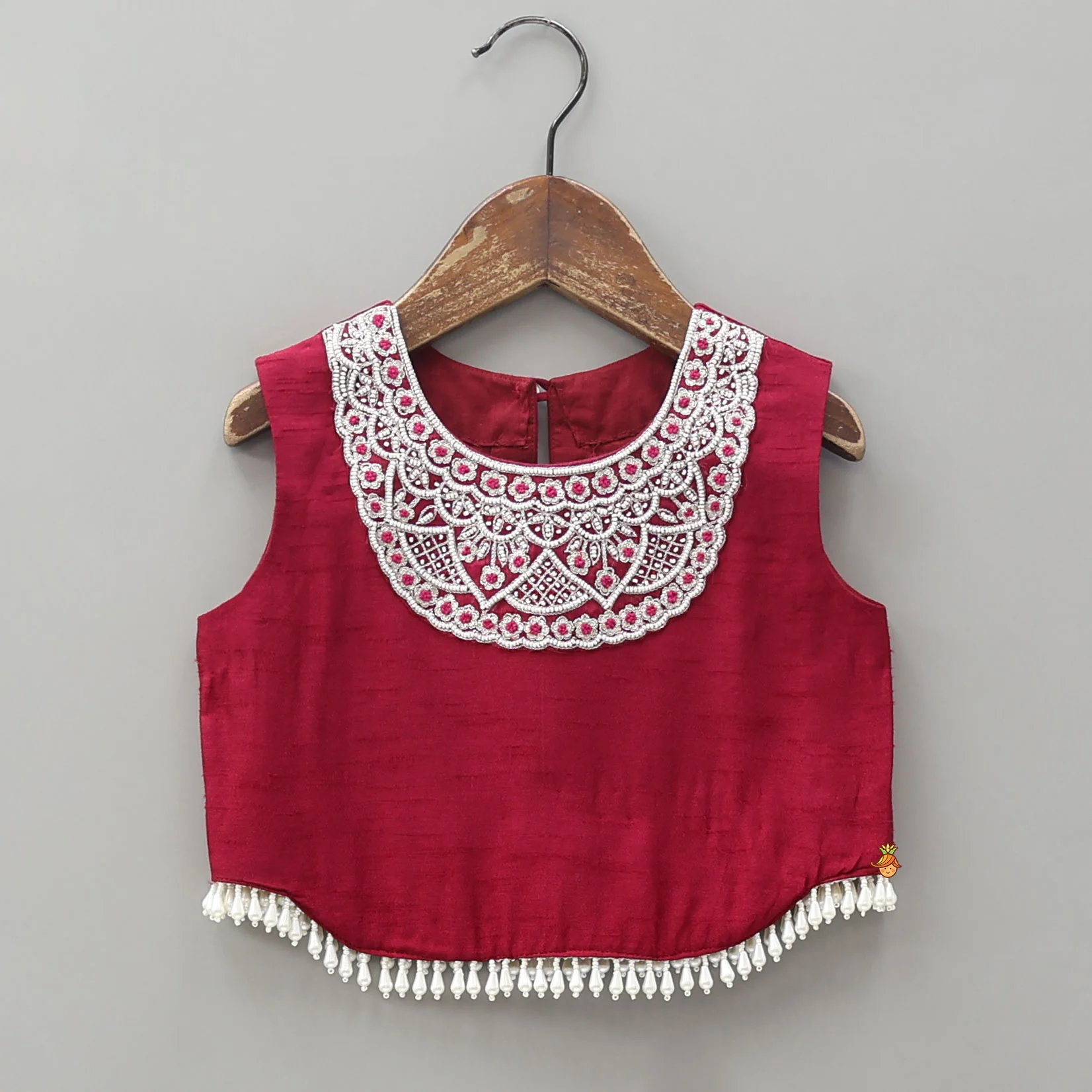 Mysore Silk Beaded Tassel Top And Palazzo Set With Organza Dupatta - Image 5