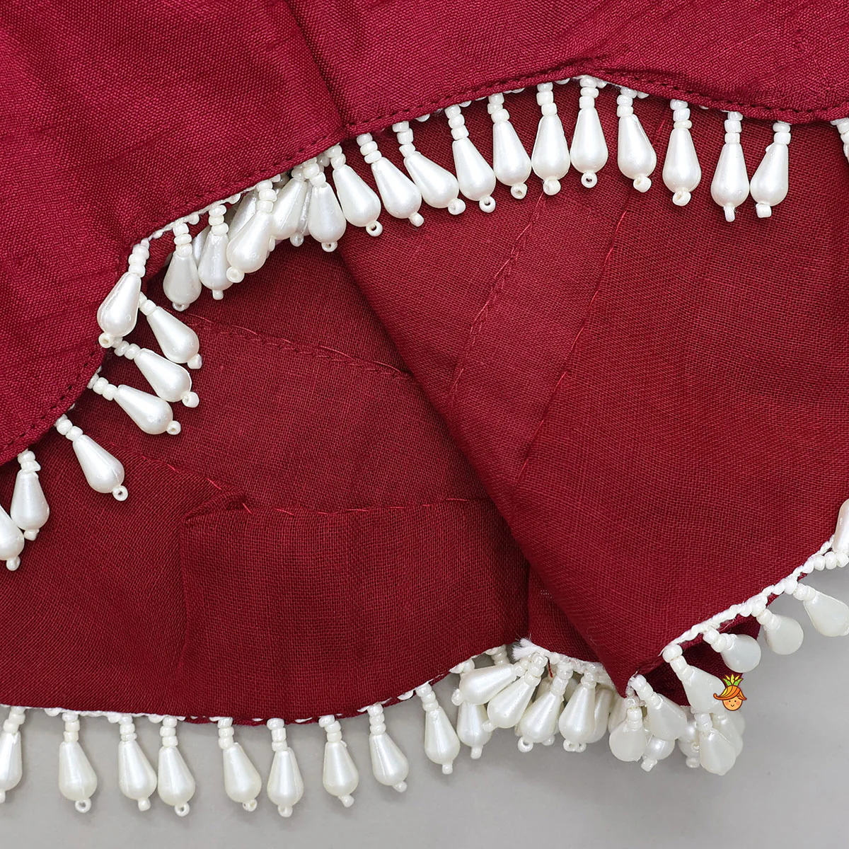 Mysore Silk Beaded Tassel Top And Palazzo Set With Organza Dupatta - Image 7
