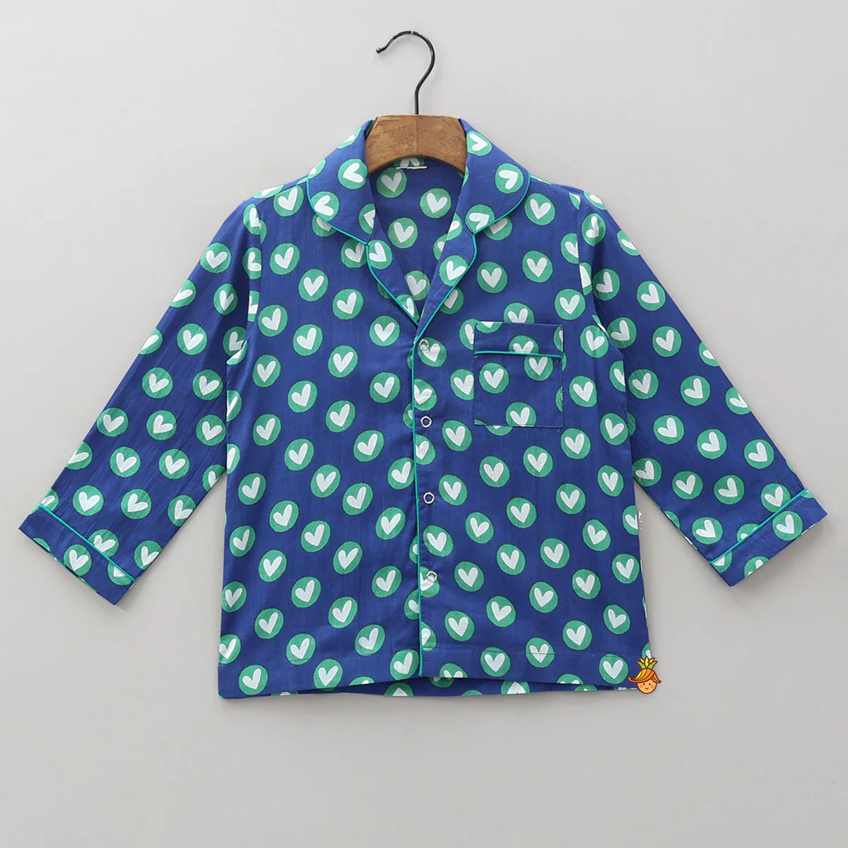 Notch Collar Heart-Printed Sleepwear - Image 3