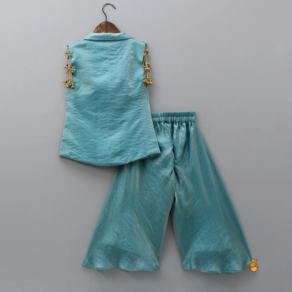 Notched Collar Jacket-Style Sheen Kurti And Palazzo - Image 2