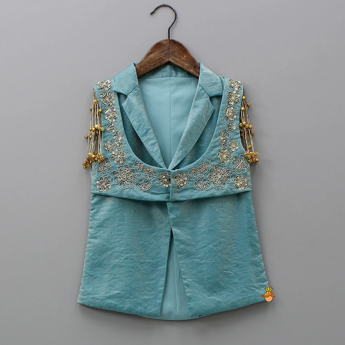Notched Collar Jacket-Style Sheen Kurti And Palazzo - Image 3