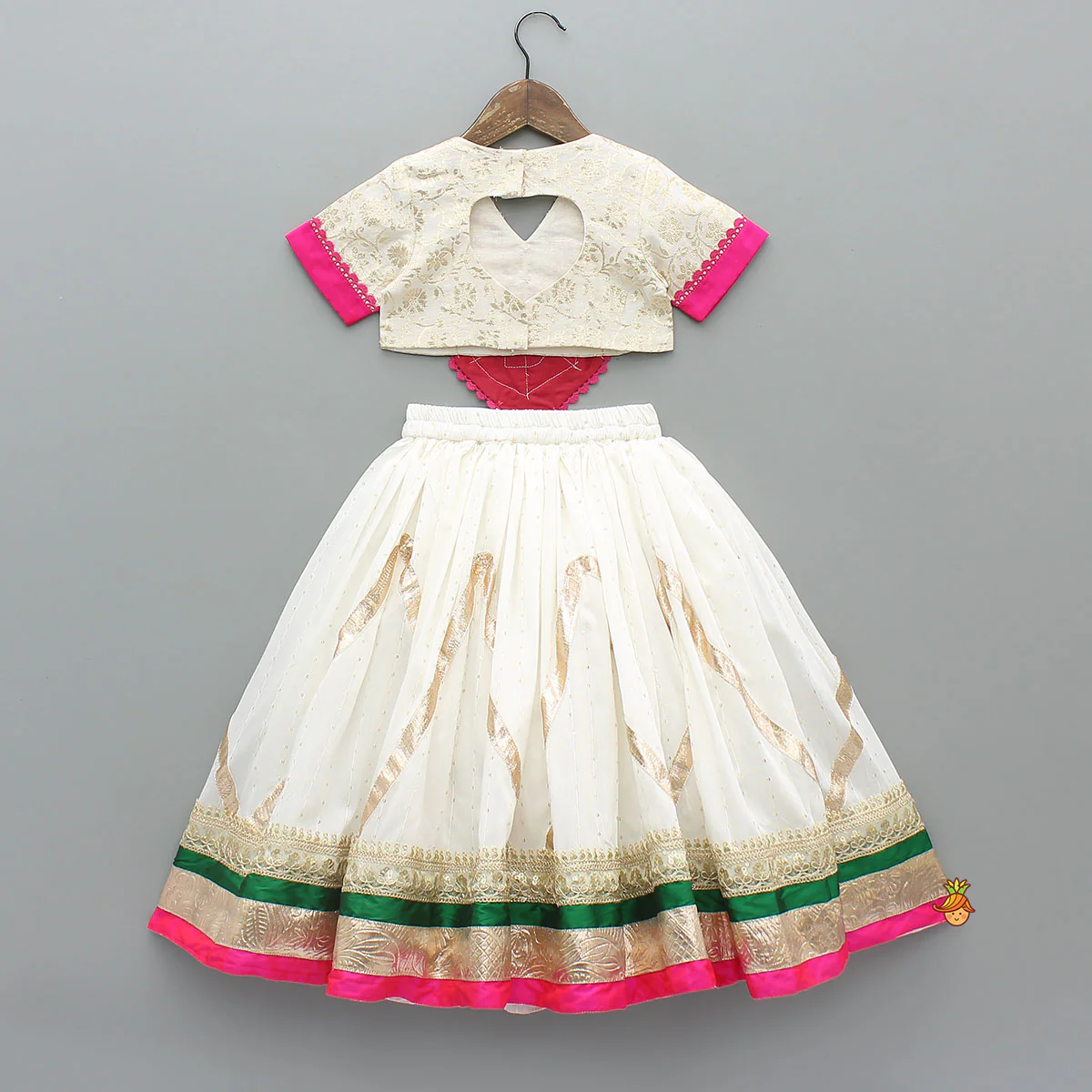Off White Brocade Top With Lehenga And Dupatta - Image 2
