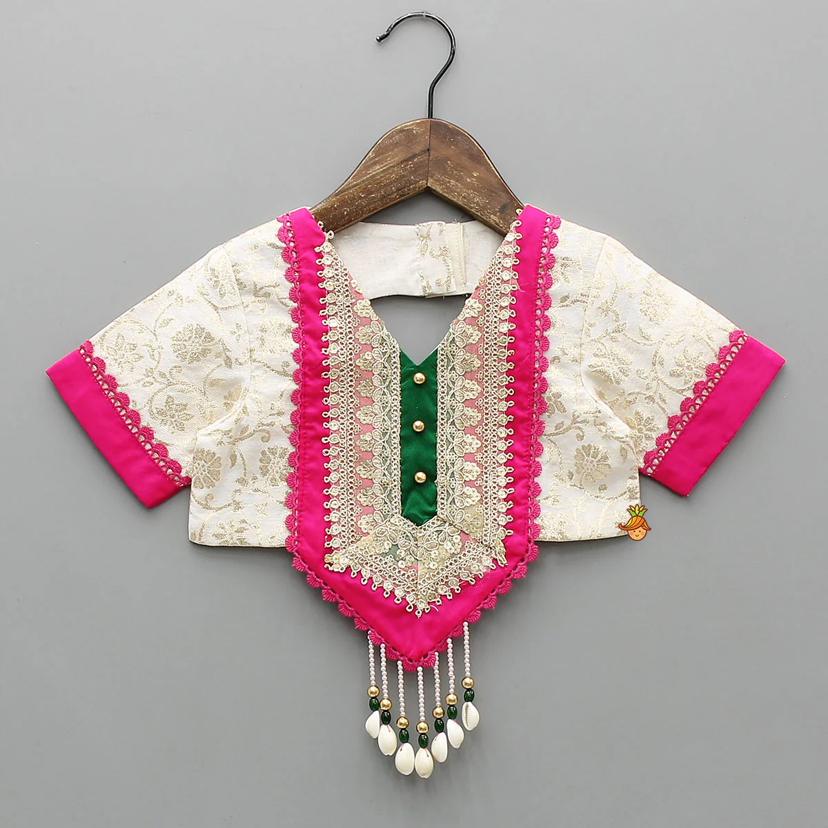 Off White Brocade Top With Lehenga And Dupatta - Image 4