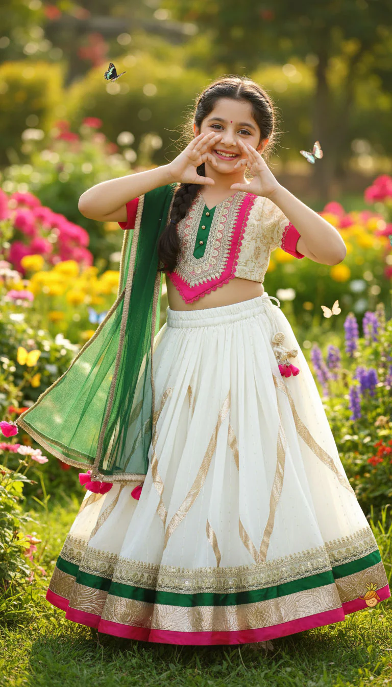 Off White Brocade Top With Lehenga And Dupatta - Image 9