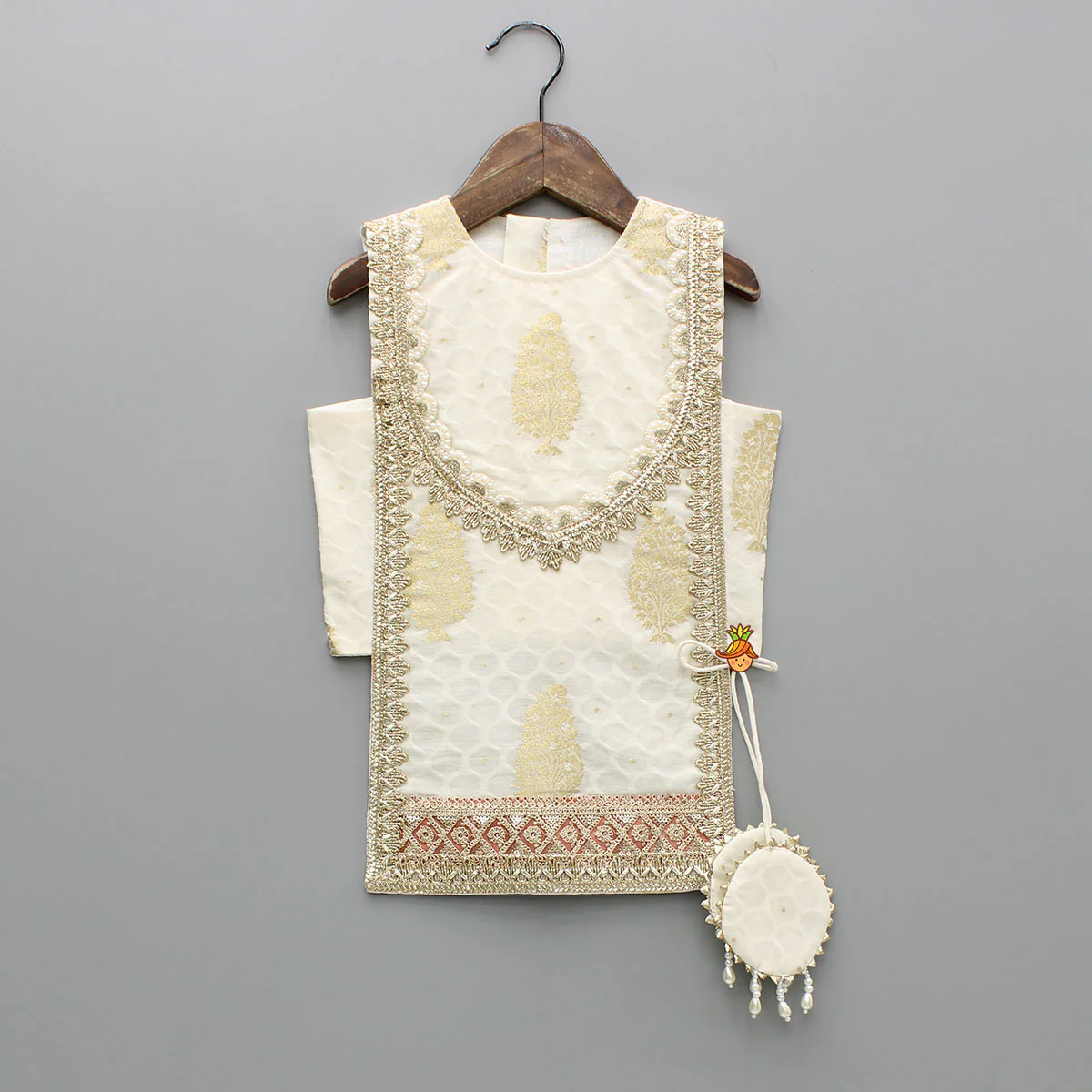 Off White Embroidered Embellished Top And Palazzo - Image 3