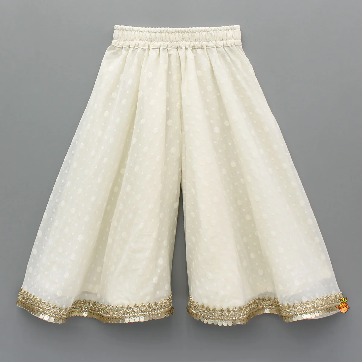 Off White Embroidered Embellished Top And Palazzo - Image 4
