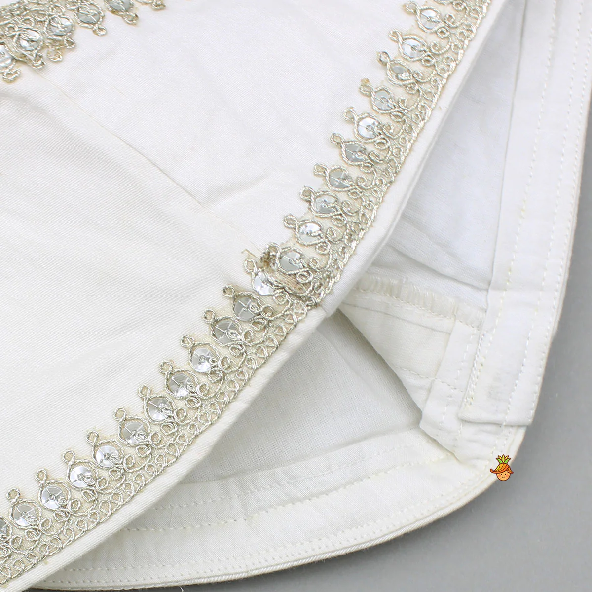 Off White Halter Neck Embellished Top And Lehenga With Dupatta - Image 8