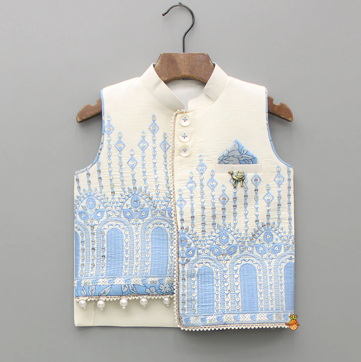 Off White Kurta With Embroidered Stylish Jacket And Pyjama - Image 6