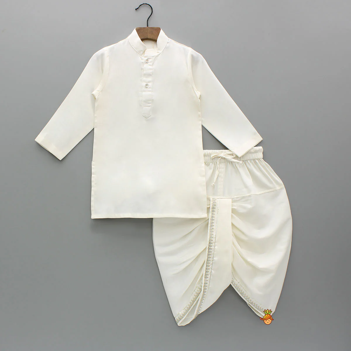 Off White Kurta With Front Open Sequin Laced Jacket And Dhoti - Image 3