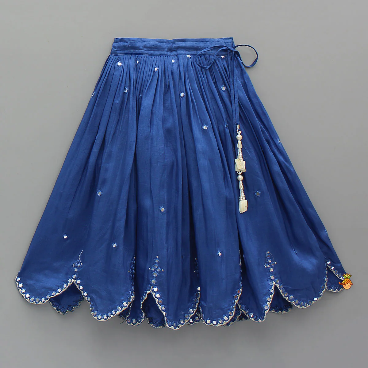 Off White Tie Up Strap Top And Faux Mirror Work Lehenga - Image 4