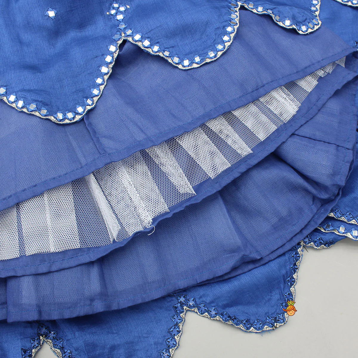 Off White Tie Up Strap Top And Faux Mirror Work Lehenga - Image 6