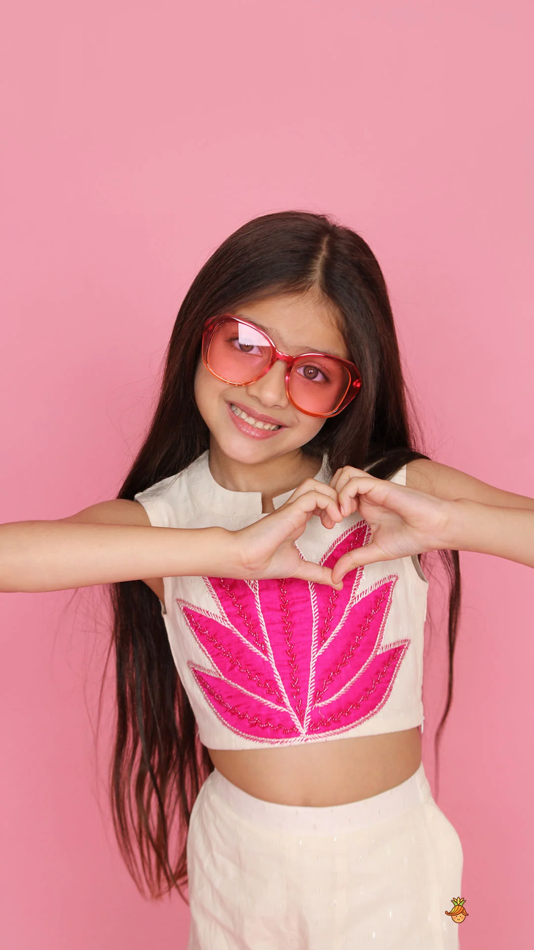 Off White Top With Pink Lotus Applique Embroidery And Palazzo - Image 6