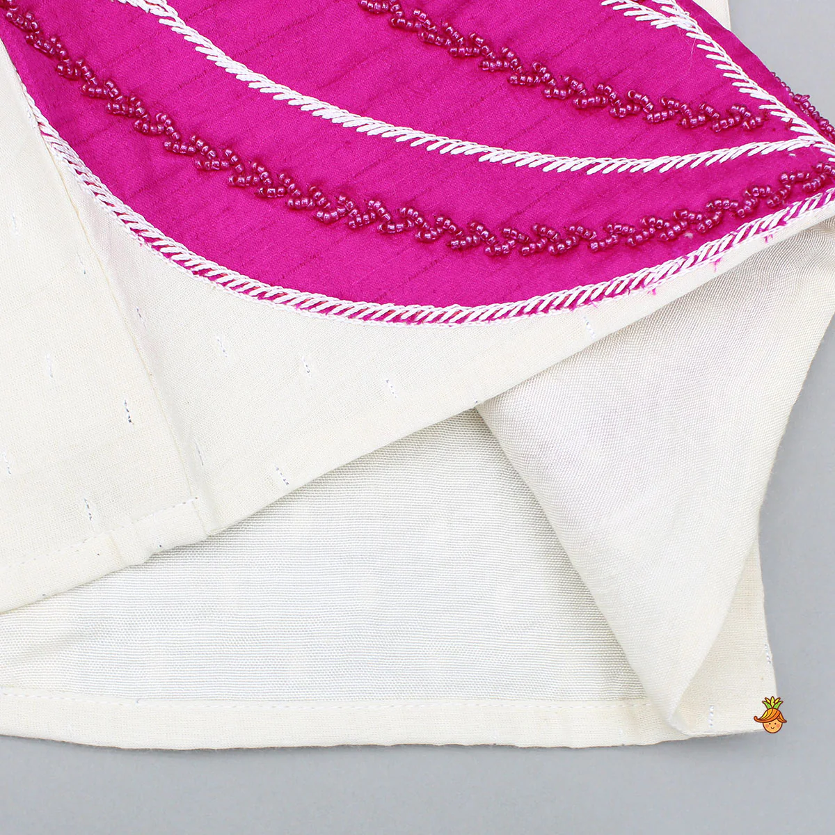 Off White Top With Pink Lotus Applique Embroidery And Palazzo - Image 9