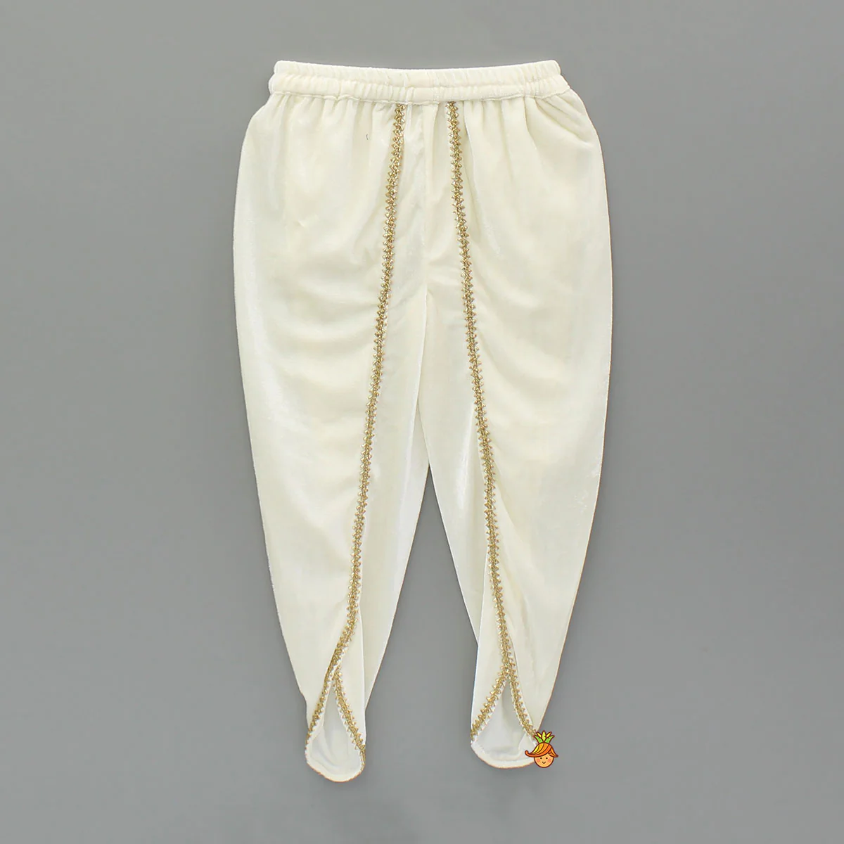 Off White Velvet Lace Detailed Kurti And Tulip Dhoti With Net Dupatta - Image 5