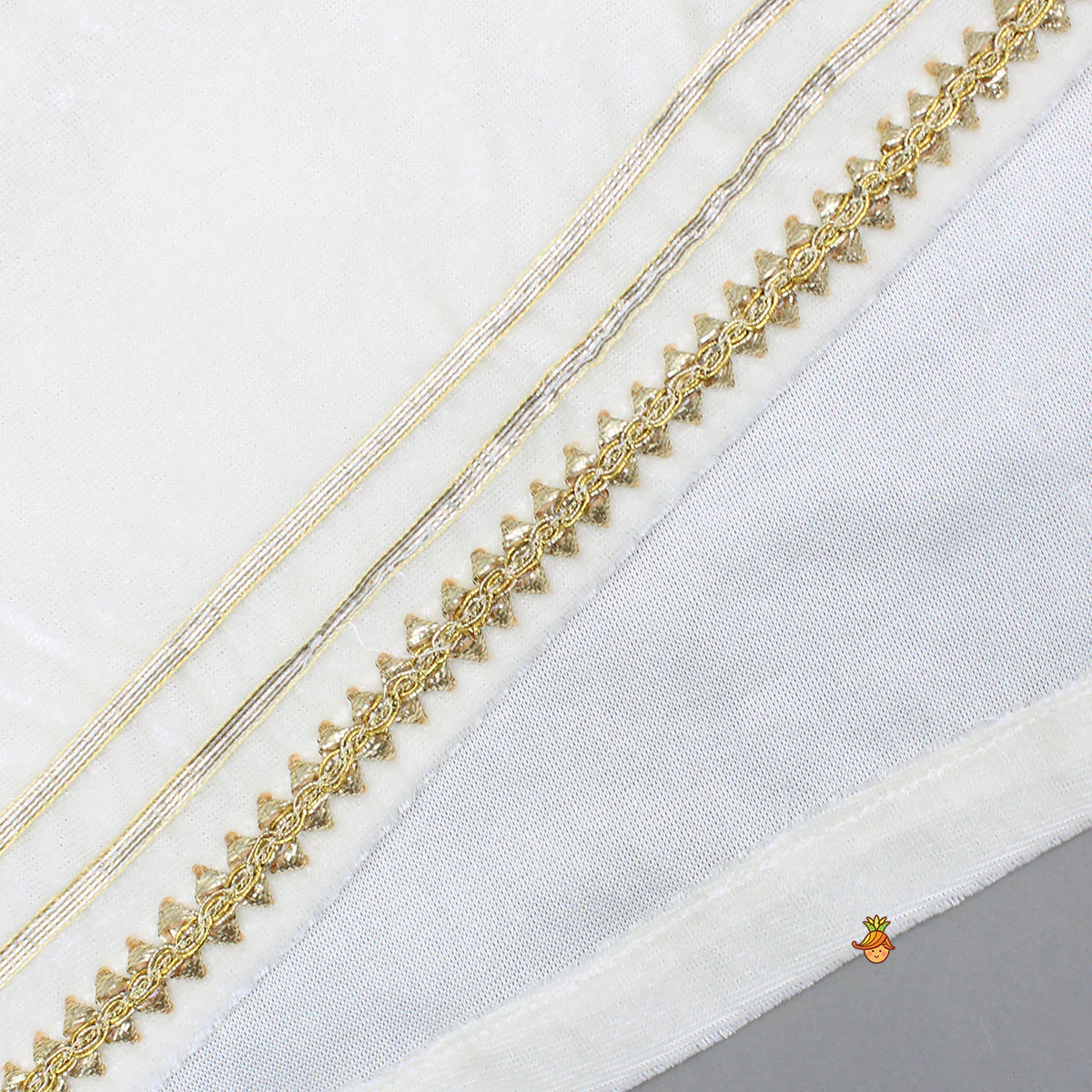 Off White Velvet Lace Detailed Kurti And Tulip Dhoti With Net Dupatta - Image 6