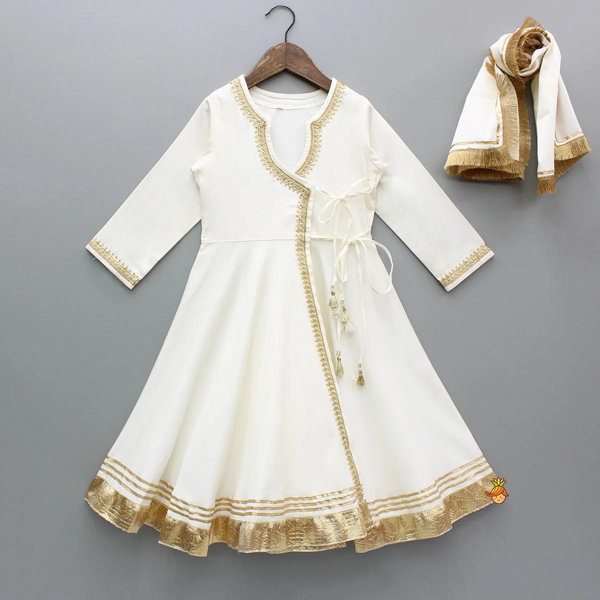 Wrap Style Lace Detailed Anarkali With Dupatta