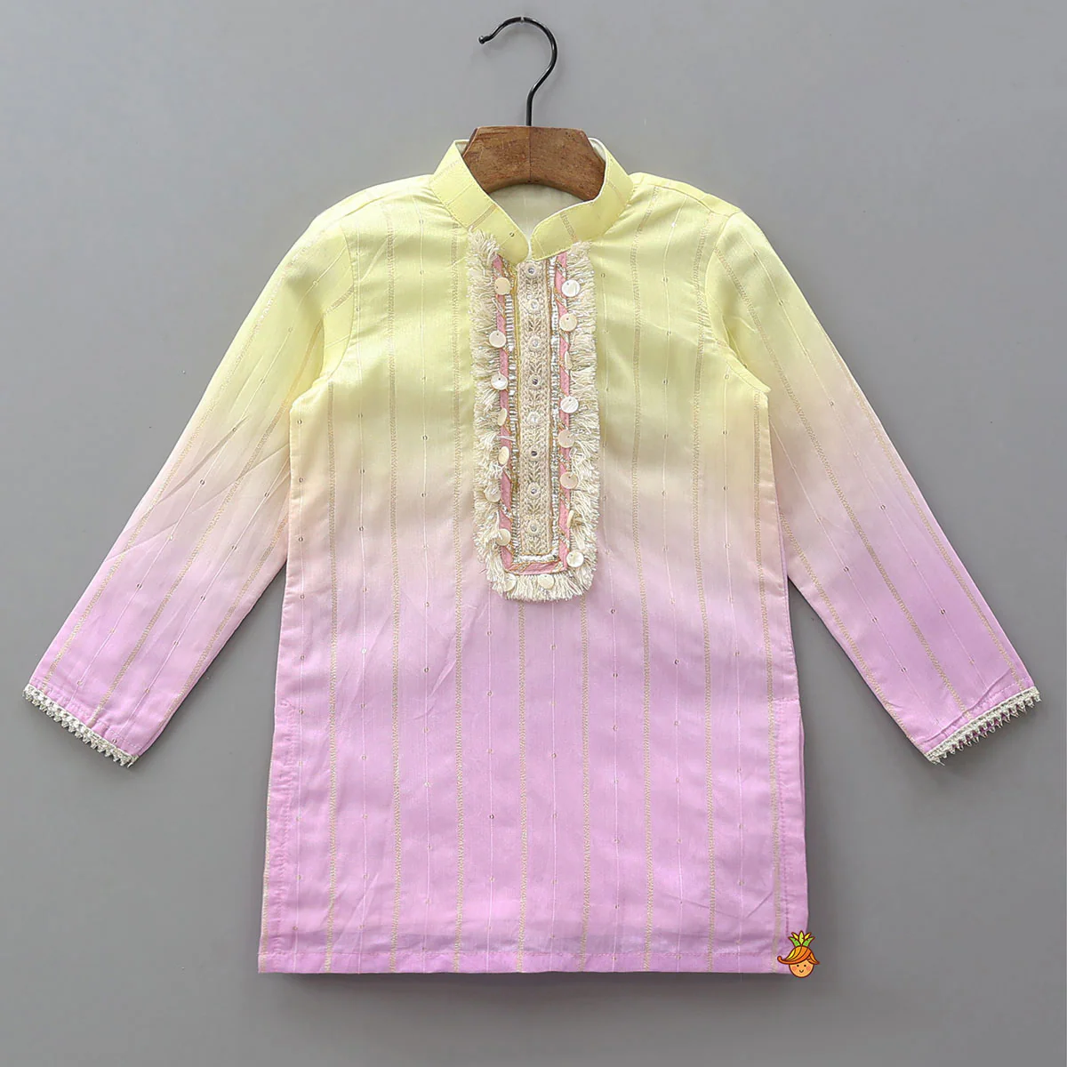 Ombre Lace Work Decorative Kurta With Pyjama - Image 3