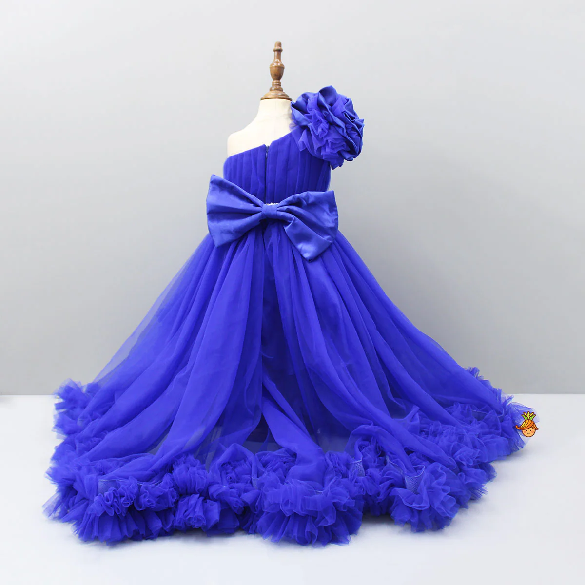 One Shoulder High Low Blue Dress With Matching Head Band And Detachable Bow - Image 2
