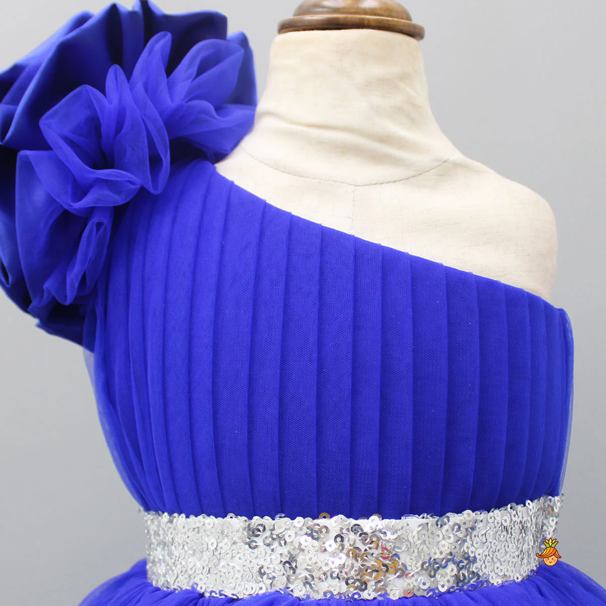 One Shoulder High Low Blue Dress With Matching Head Band And Detachable Bow - Image 4