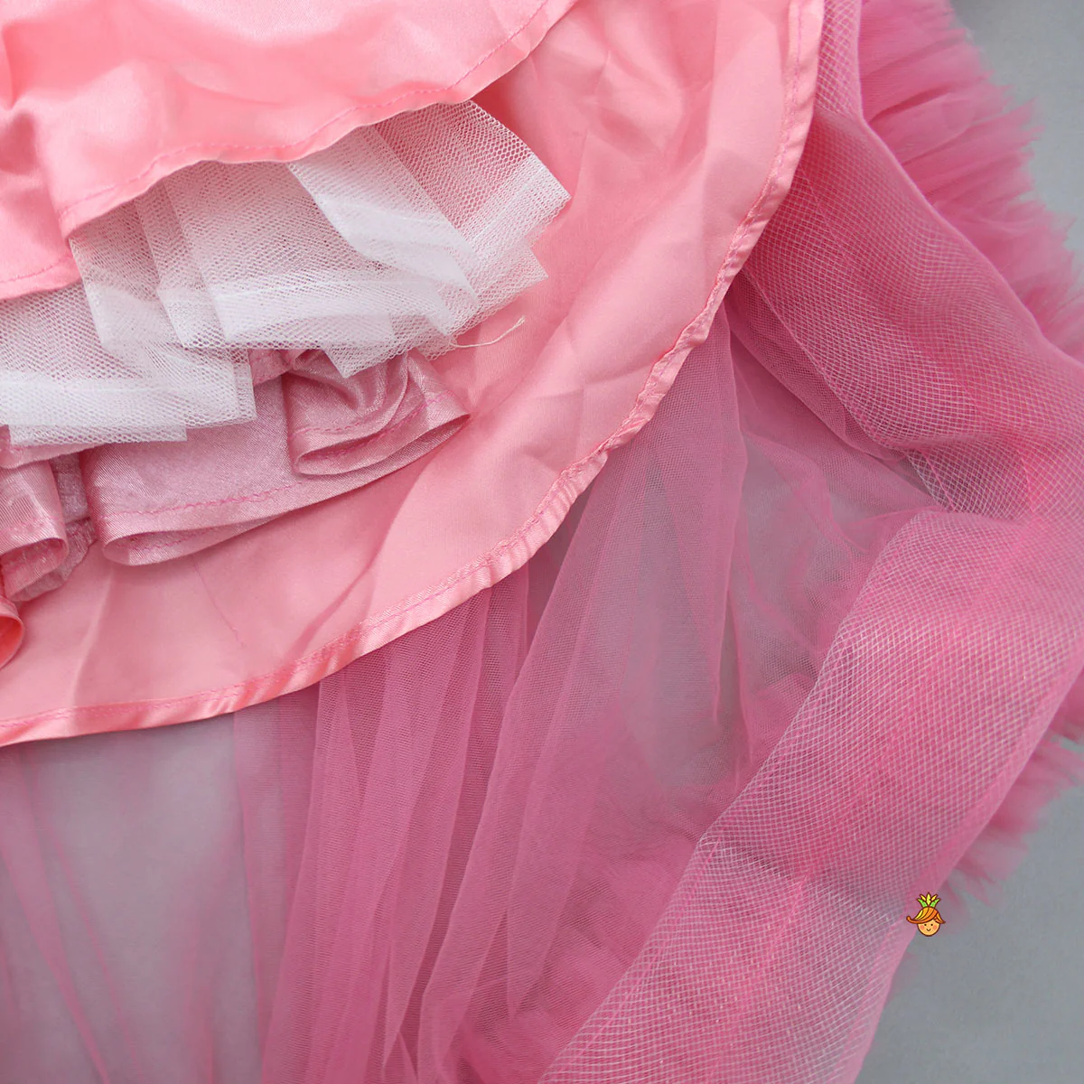 One Shoulder High Low Pink Net Dress With Matching Hairclip - Image 5