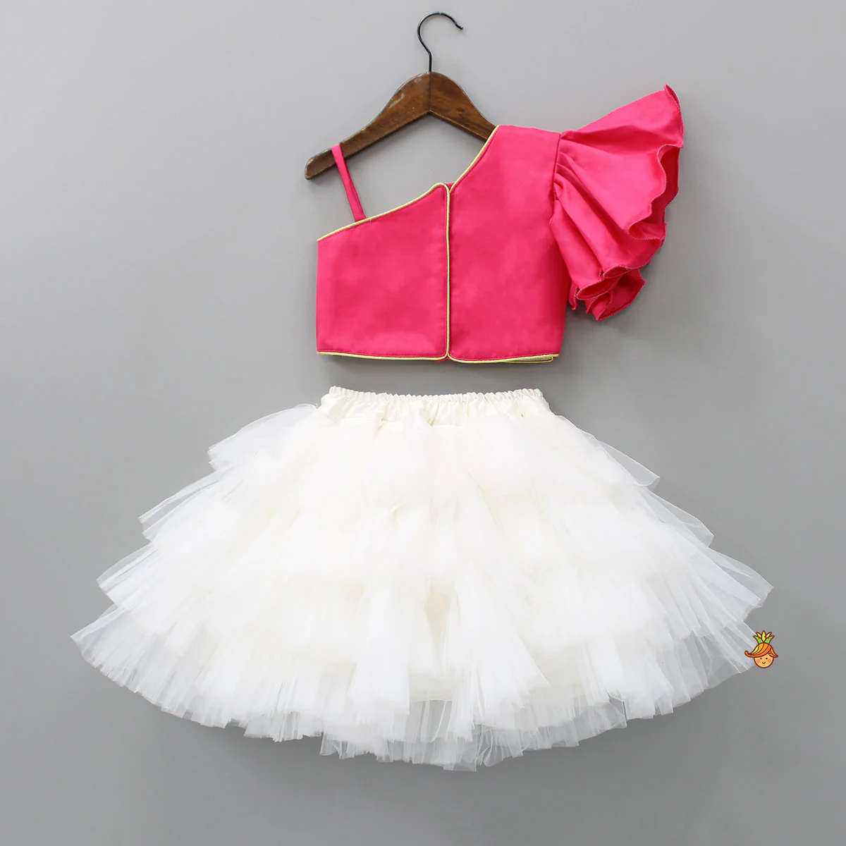 One Shoulder Pink Top With Flared Skirt - Image 2