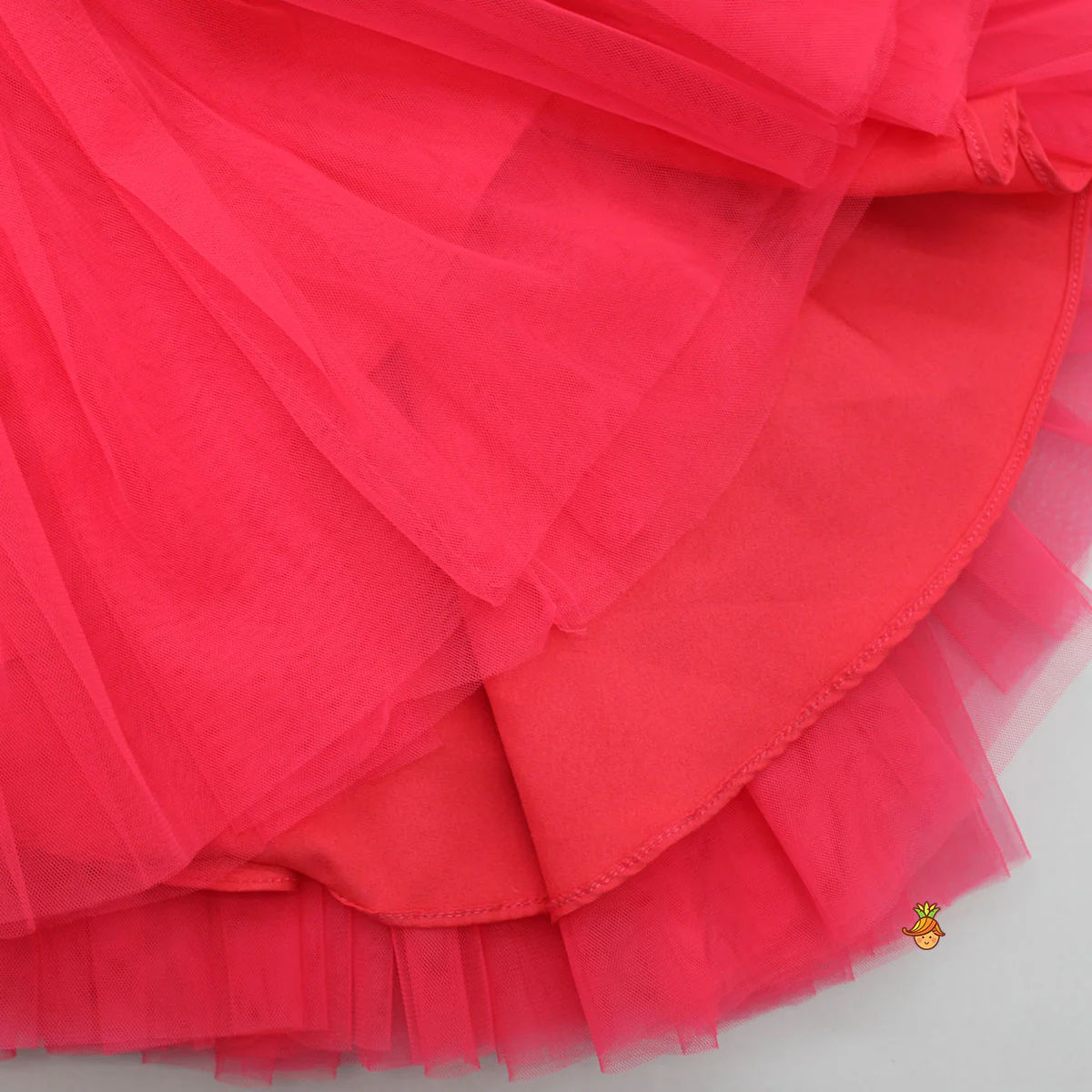 One Shoulder Swirled Flower Enhanced Flared Pink And Red Dress - Image 4