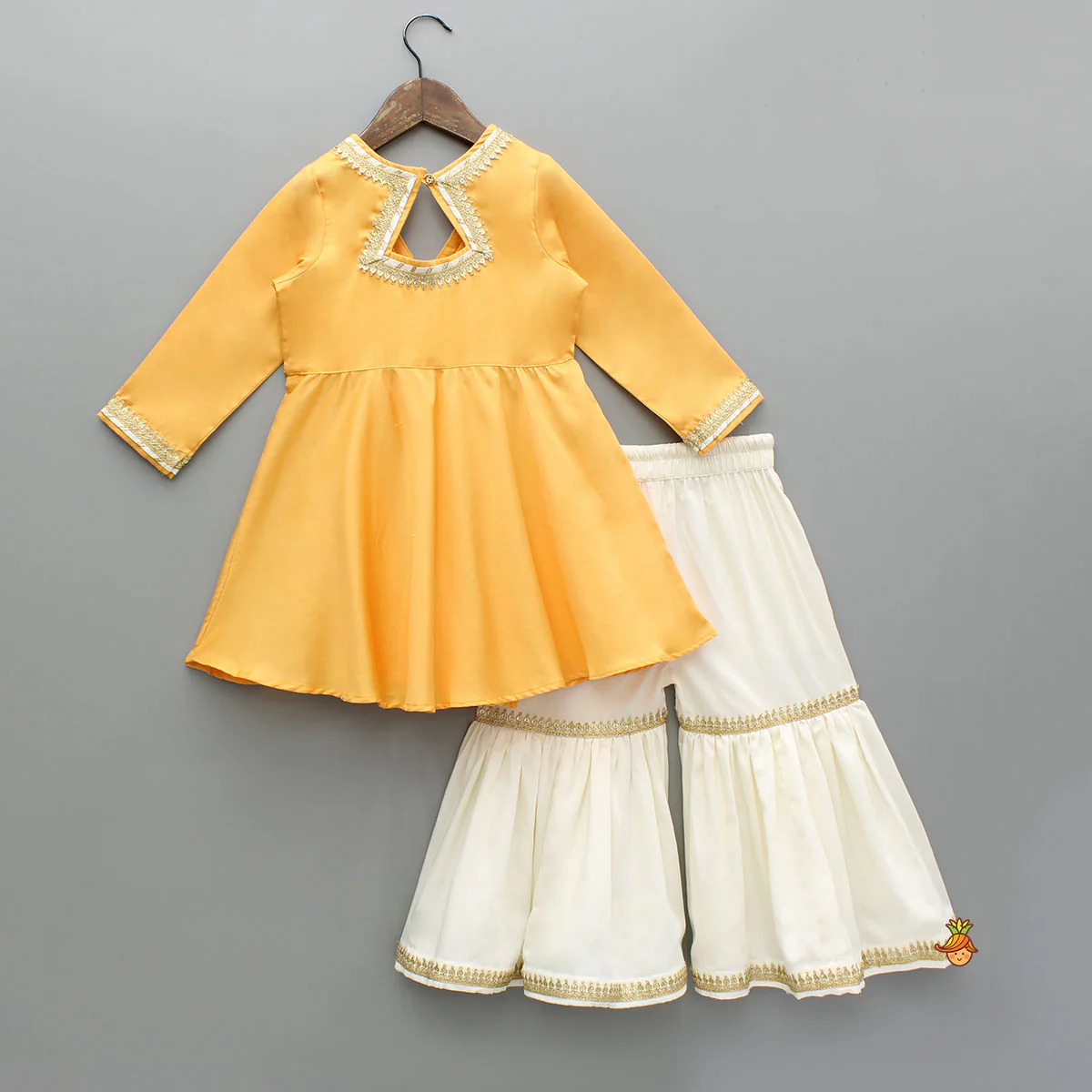 Orange Angarkha Style Lace Detailed Kurti And Sharara - Image 2