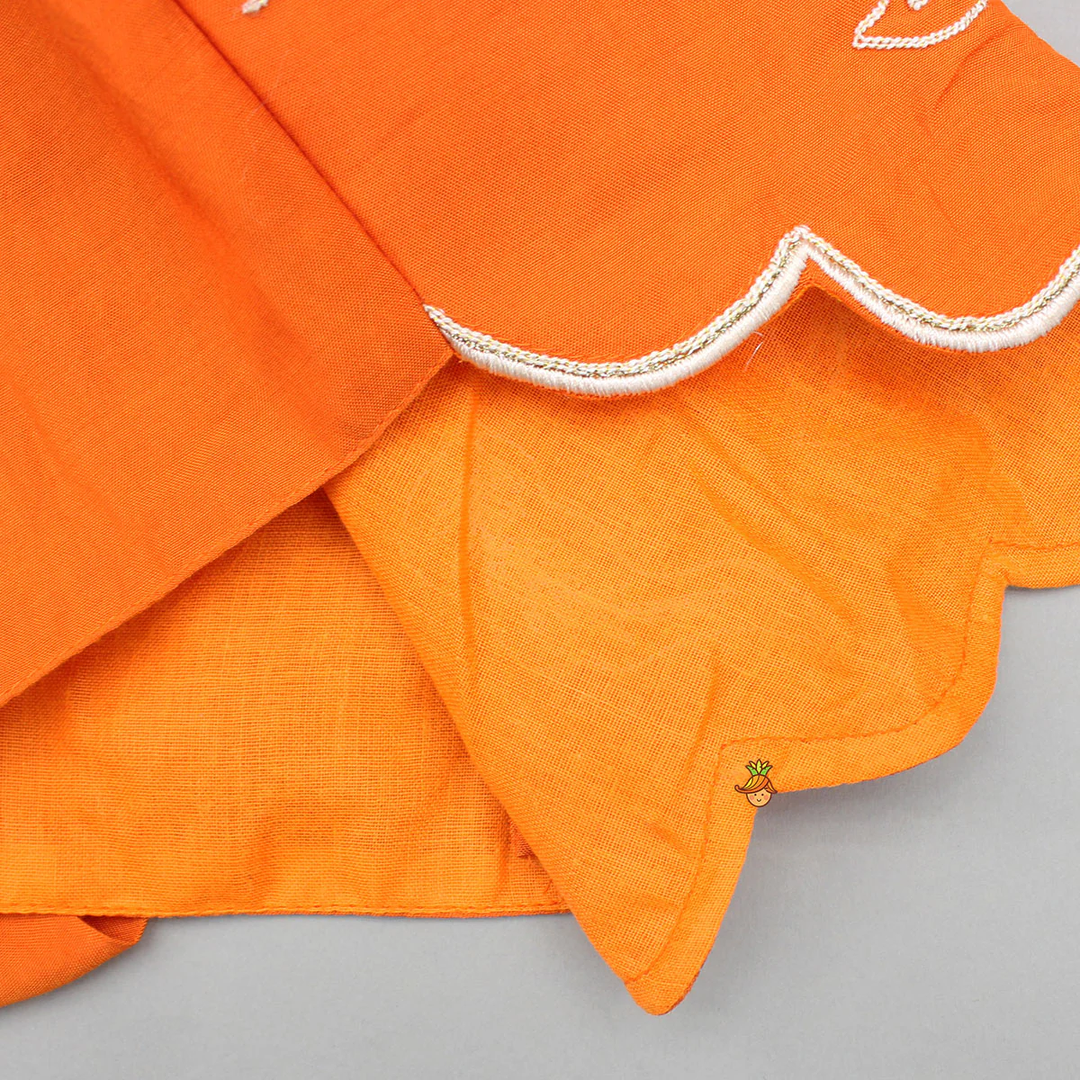 Orange Embroidered Dual Back Knot Detailed Top And Lehenga With Scalloped Hem Detailing - Image 5