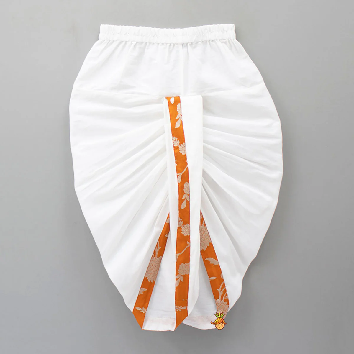 Orange Floral Brocade Asymmetric Kurta With Dhoti - Image 4