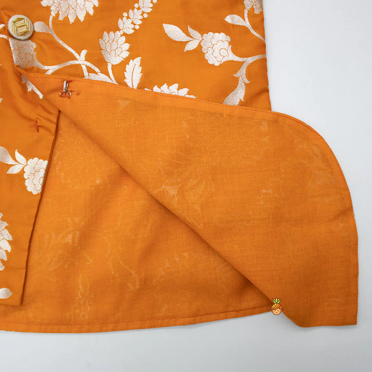 Orange Floral Brocade Asymmetric Kurta With Dhoti - Image 5