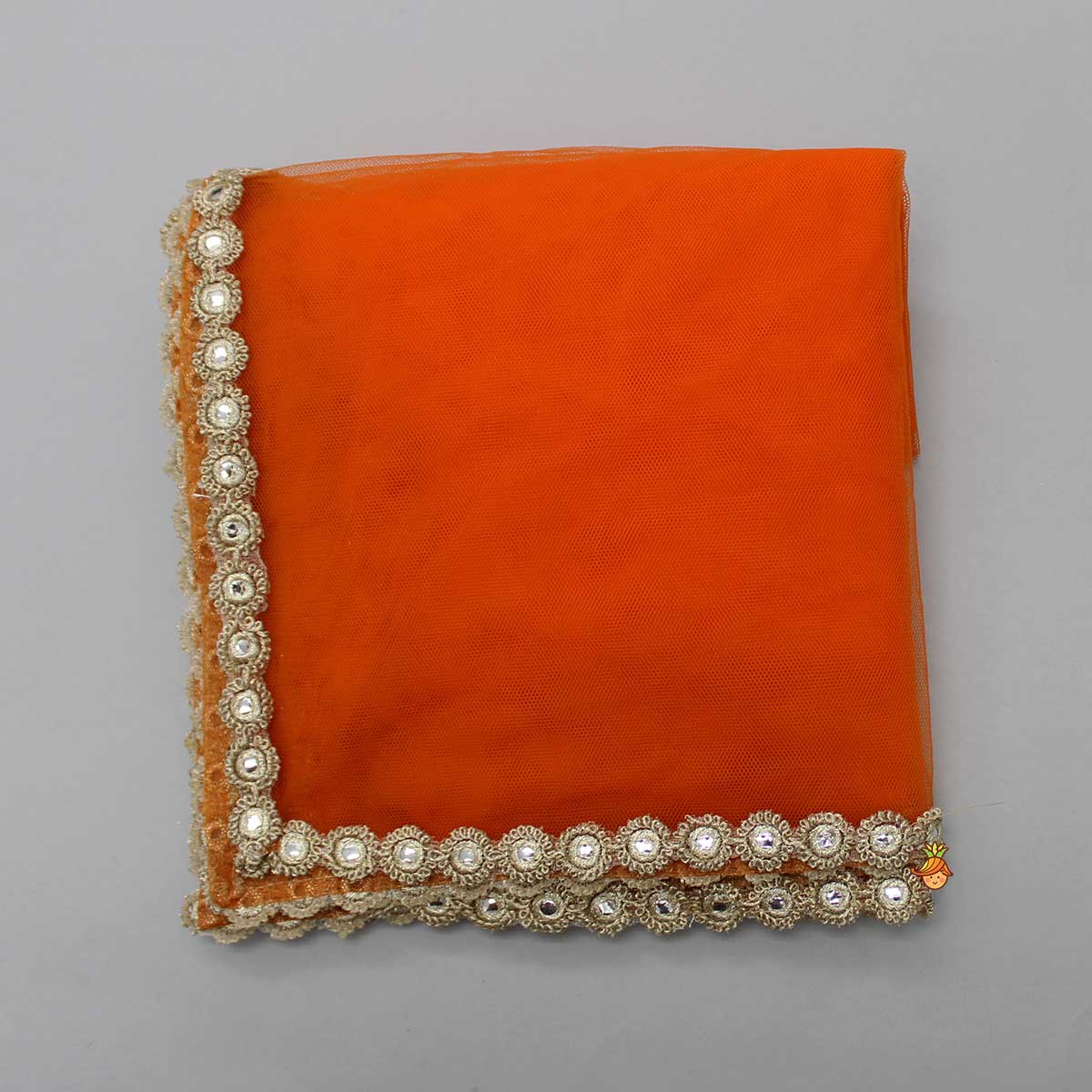 Orange Net Lace Work Dupatta - Image 3