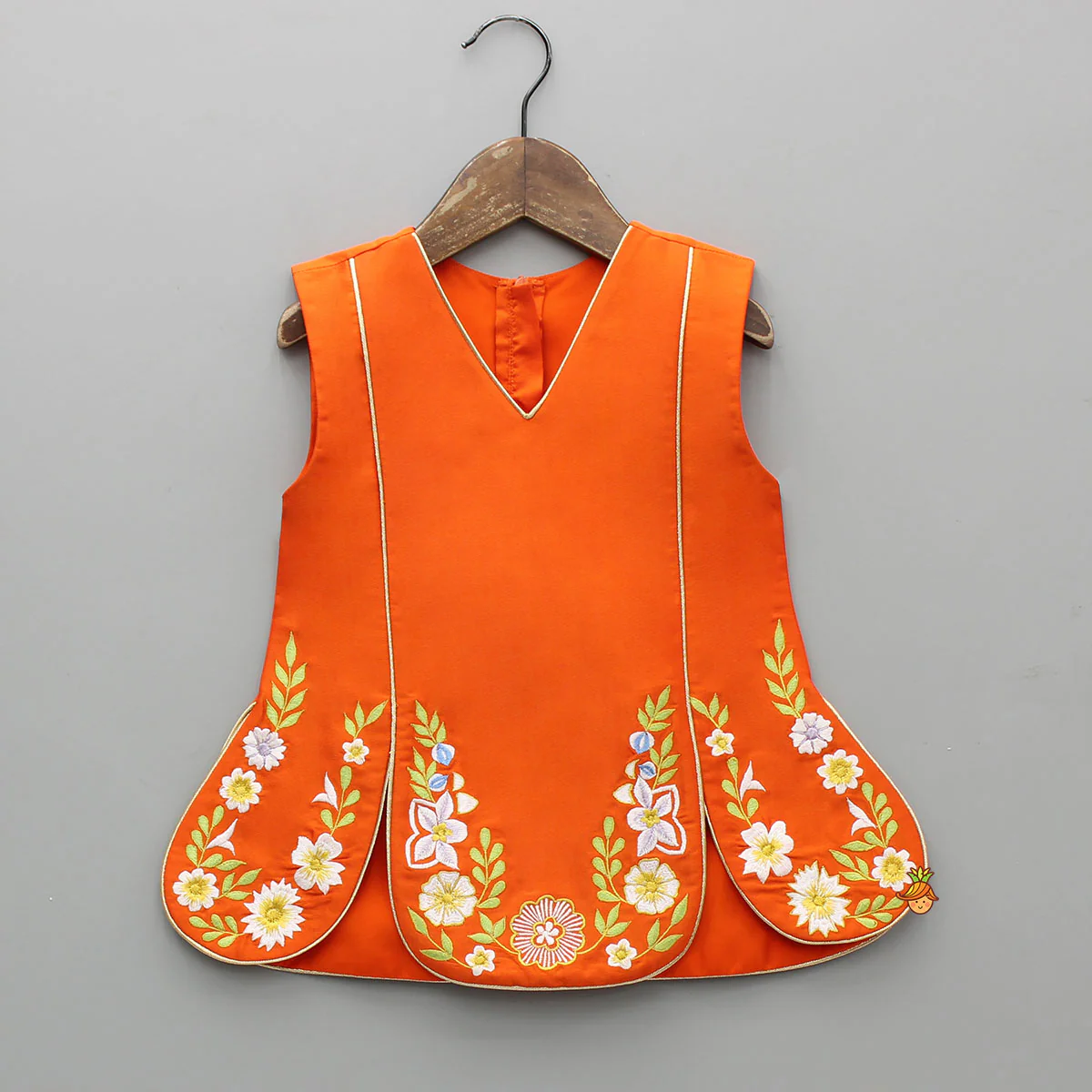 Orange Stylish Scalloped Kurti With Matching Dhoti And Choker Dupatta - Image 4