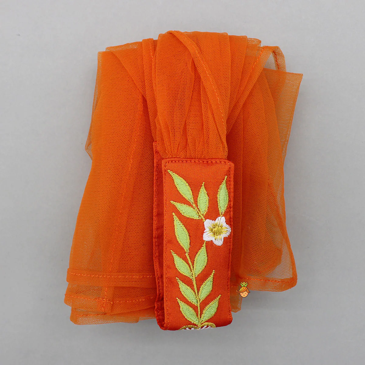 Orange Stylish Scalloped Kurti With Matching Dhoti And Choker Dupatta - Image 7