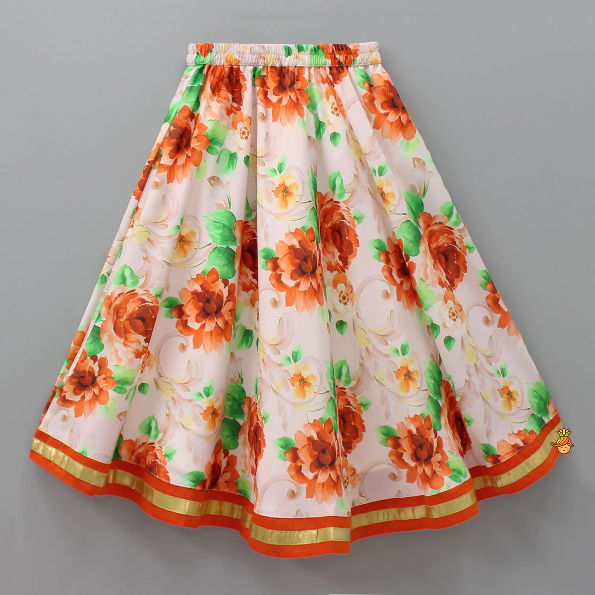 Orange Top And Floral Printed Lehenga With Net Dupatta - Image 4