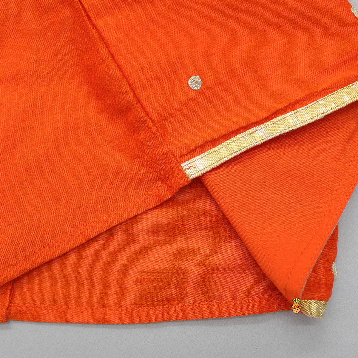 Orange Top And Floral Printed Lehenga With Net Dupatta - Image 5