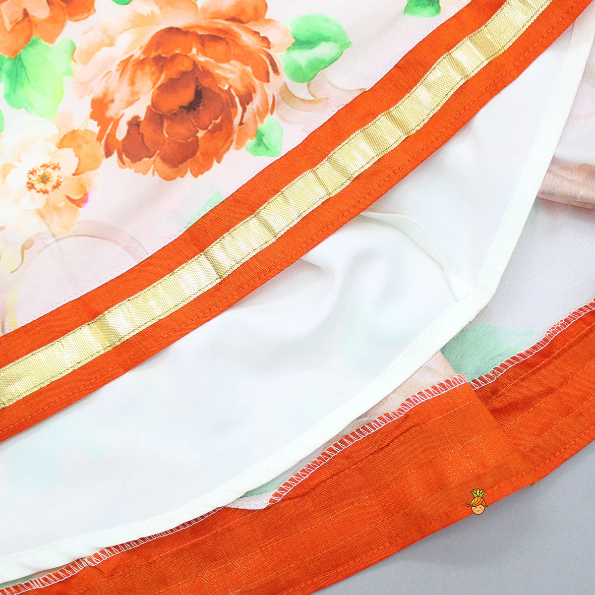 Orange Top And Floral Printed Lehenga With Net Dupatta - Image 6