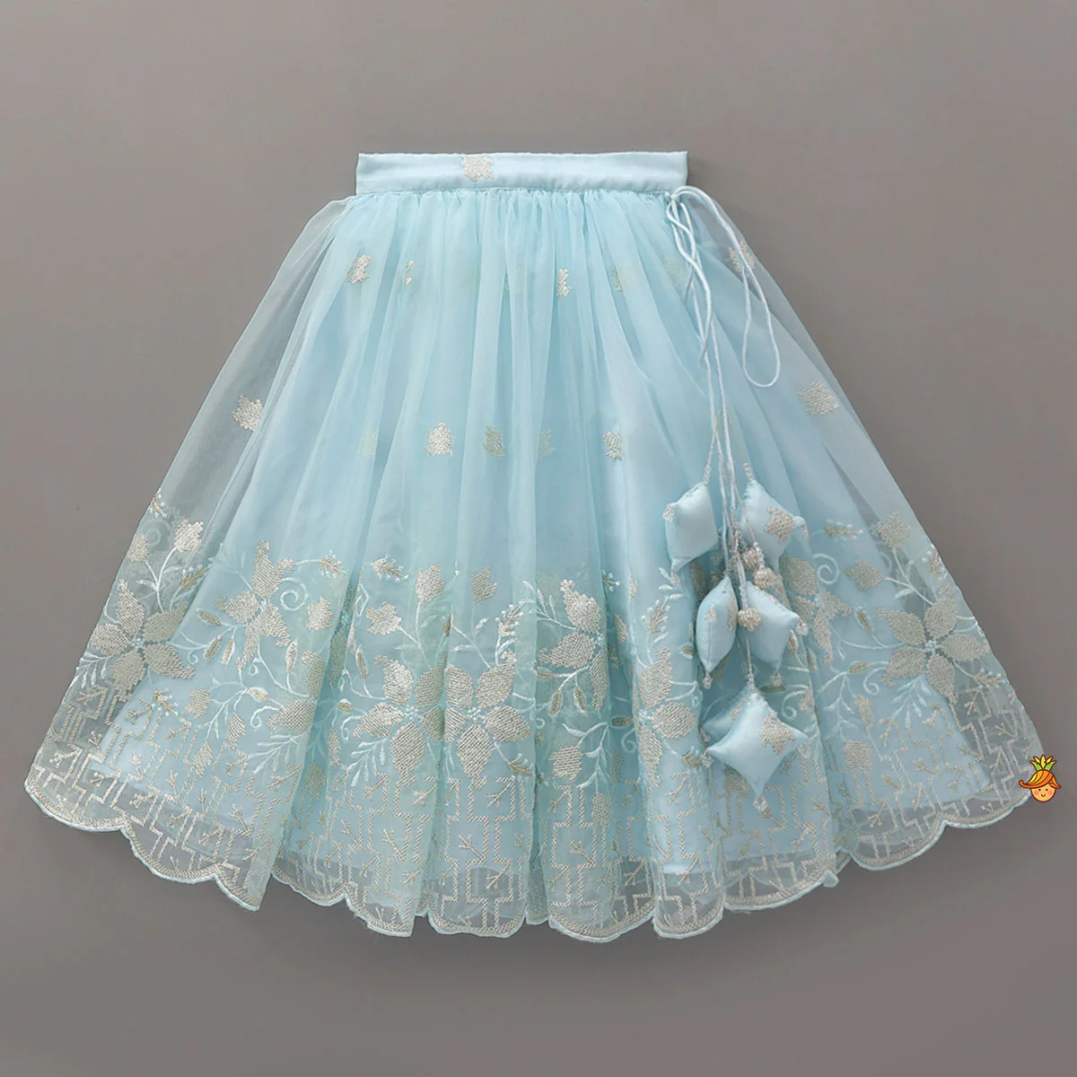 Organza Crop Top And Lehenga With Bow Hair Clip - Image 5