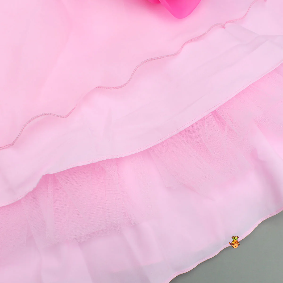 Organza One Shoulder Pink Top And Flower Adorned Flared Lehenga - Image 6