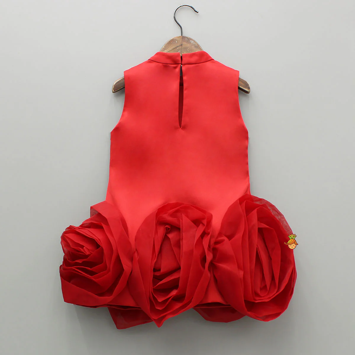 Organza Rose Detailed Red Satin Dress - Image 2