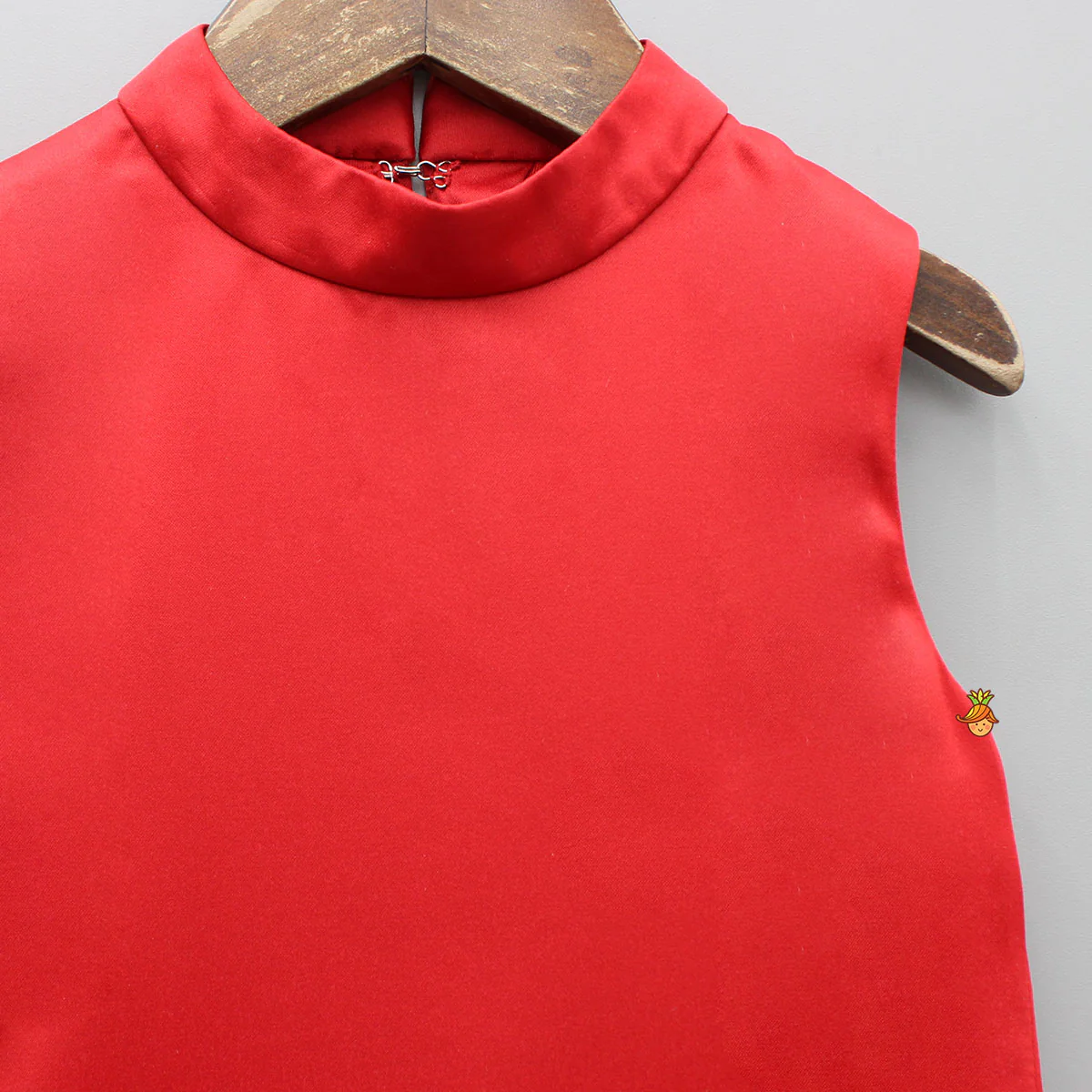 Organza Rose Detailed Red Satin Dress - Image 3