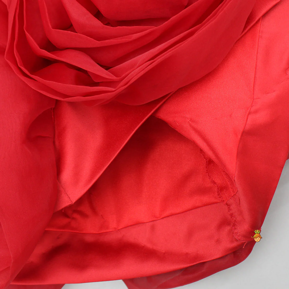 Organza Rose Detailed Red Satin Dress - Image 4