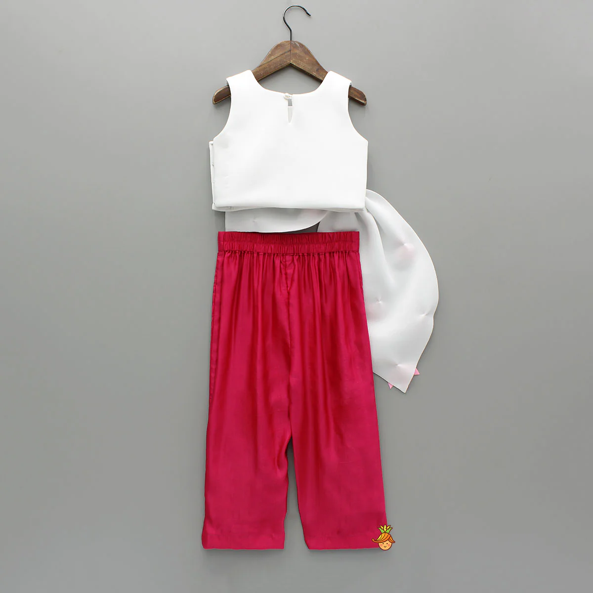 Over Sized Bowie White Scuba Stylish Top And Fuchsia Pink Pant - Image 2